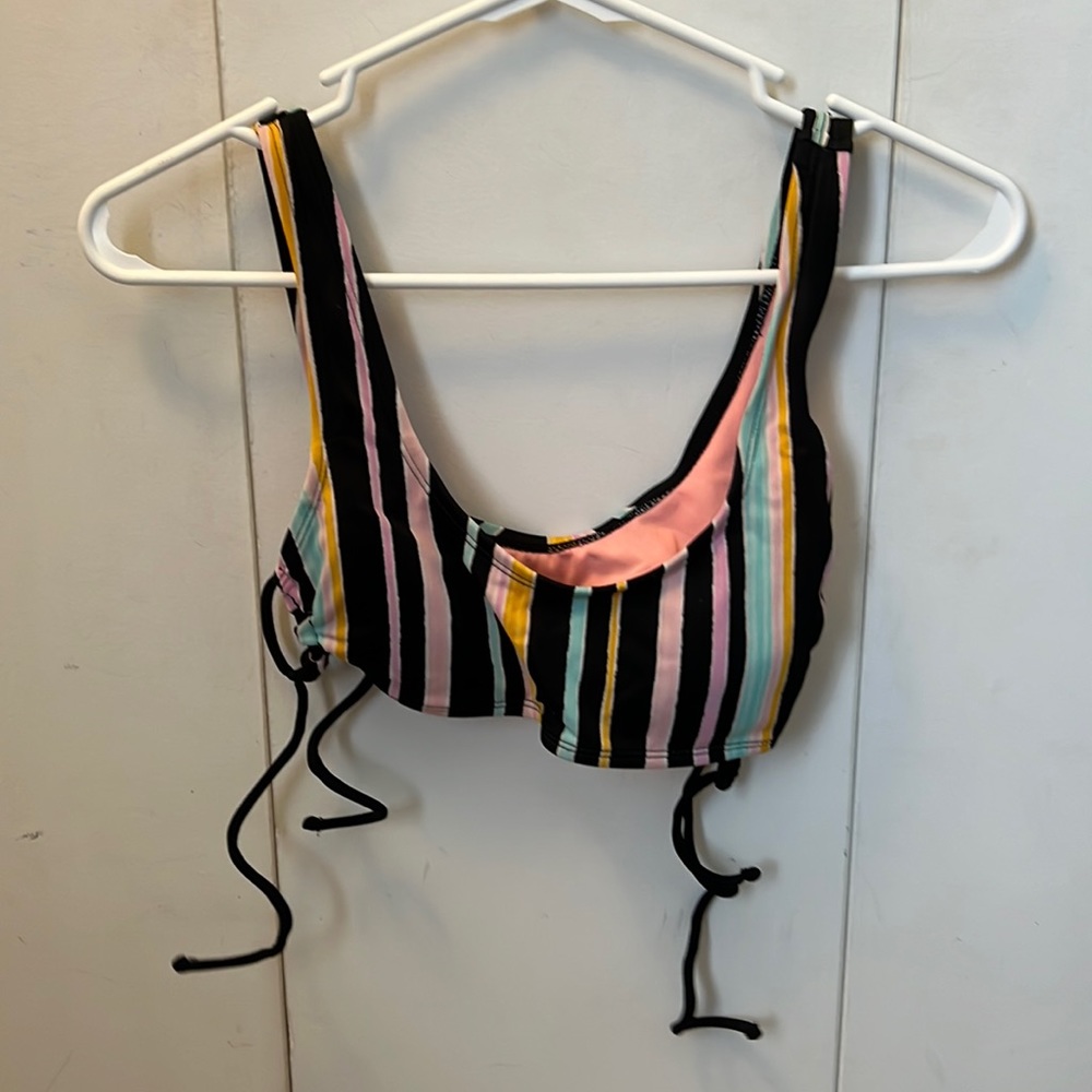 Black/pink/blue/orange striped bikini top